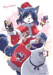  1girl :3 absurdres alternate_costume animal_ears animal_nose aqua_hair artist_name bangs blue_fur blue_hair blue_ribbon blush body_fur breasts capelet character_doll christmas commentary doll dress english_commentary english_text eyebrows_visible_through_hair falco_lombardi fay_spaniel fingernails fox_ears fox_girl fox_mccloud fox_tail fur-trimmed_capelet fur-trimmed_dress fur-trimmed_headwear fur_trim furry furry_female game_console gamecube green_eyes hair_tubes hands_up happy hat highres holding holding_doll holding_sack krystal light_blush long_sleeves looking_at_viewer merry_christmas miyu_lynx multicolored_hair namagaki_yukina one_eye_closed open_mouth outline peppy_hare pom_pom_(clothes) red_dress red_headwear ribbon rob_64 sack santa_costume santa_hat shiny shiny_hair short_dress short_hair sidelocks signature slippy_toad small_breasts smile solo sparkle star_fox star_fox_2 star_fox_64 star_fox_assault streaked_hair tail two-tone_fur two-tone_hair white_fur white_outline 