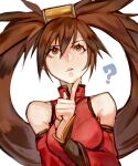  1girl ? bangs bare_shoulders breasts brown_eyes brown_hair chinese_clothes dress guilty_gear hair_between_eyes hair_ornament highres kuradoberi_jam long_hair looking_up medium_breasts open_mouth solo uncle_rabbit_ii very_long_hair 