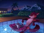  2019 anthro butt canid canine detailed_background disney duo eyes_closed female fox green_eyes hi_res judy_hopps lagomorph long_ears male male/female mammal mountain nick_wilde night nude outside partially_submerged rabbit s1m smile swimming_pool water zootopia 