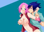  1girl bad_id bad_pixiv_id breast_grab breasts buchobucho grabbing haruno_sakura large_breasts naruto naruto_(series) tongue uchiha_sasuke 