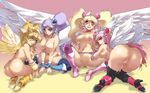  aono_miki ass blue_footwear boots breasts cure_angel_(fresh_precure!) cure_berry cure_passion cure_peach cure_pine fresh_precure! garter_belt hair_ornament heart heart_hair_ornament higashi_setsuna hisahiko knee_boots large_breasts magical_girl momozono_love multiple_girls nude pink_footwear precure thighhighs wings yamabuki_inori 