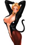  blonde_hair blue_eyes blush breasts dead_or_alive nipples open_clothes pose pubic_hair tecmo tina_armstrong unzipped 