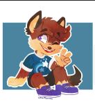  anthro bottomwear canid canine clothed clothing footwear fox fully_clothed hi_res male mammal multicolored_body shoes shorts solo 