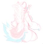  anthro blue_nipples blue_nose breasts canid canine dominate_(artist) female fur hearts_around_head mammal multicolored_body multicolored_fur nipples nude rear_view simple_background sitting solo tagme white_background 