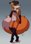  2022 anthro black_hair breasts canid canine digital_media_(artwork) female fox genitals grey_background hair hi_res honey_(mewmus) leg_markings mammal markings mewmus nipples nude pussy simple_background socks_(marking) solo standing 