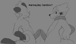  2022 animal_genitalia animal_penis anthro bodily_fluids buizel dewott dialogue duo erection frottage fur genital_fluids genitals hi_res male male/male mammal miau monochrome mustelid nintendo penis pok&eacute;mon pok&eacute;mon_(species) precum sex simple_background tapering_penis video_games 