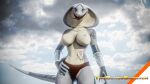  anthro belly_tattoo blender_(software) breasts clothed clothing cobra female gloves handwear hi_res looking_at_viewer panties reptile scalie smile smiling_at_viewer snake solo tattoo theglassemperor tongue topless underwear vectra_(theglassemperor) 