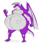  2017 anthro belly big_belly claws fangs kaiju lizard male overweight overweight_anthro overweight_male purple_body purple_scales reagan700 reptile scales scalie solo spiral_(reagan700) wings yellow_eyes 