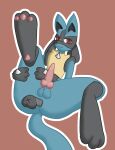  anal anal_penetration anthro anthro_penetrated balls blachuh blue_body blue_fur bodily_fluids butt canid canine cum digital_media_(artwork) duo erection fur genital_fluids genitals hi_res knot looking_at_viewer lucario male male/male male_penetrated male_penetrating male_penetrating_male mammal nintendo open_mouth penetration penis pok&eacute;mon pok&eacute;mon_(species) red_eyes sex simple_background tongue video_games 