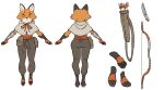  absurd_res anthro arrow_(weapon) black_body black_fur black_nose bow_(weapon) canid canine clothed clothing female fingerless_gloves fluffy footwear fox fur gloves handwear hi_res knife mammal model_sheet orange_body orange_fur pawpads quiver ranged_weapon ribbons solo tateoftot weapon white_body white_fur yellow_eyes 