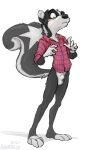  animancer blush bottomless clothed clothing flannel hi_res luck_(disambiguation) male mammal mephitid plaid skunk star transformation 