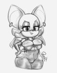  anthro big_breasts big_ears breasts chiropteran cleavage clothed clothing curvy_figure ear_piercing ear_ring female gloves greyscale hand_on_hip handwear hourglass_figure mammal monochrome pachislot piercing rouge_the_bat sega simple_background sketch solo sonic_the_hedgehog_(series) thick_thighs tight_clothing voluptuous white_background wide_hips 