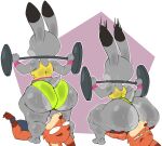  anthro anthro_on_anthro barbell big_butt bodily_fluids breasts butt canid canine disney exercise female fox hi_res huge_butt judy_hopps lagomorph leporid male male/female mammal nick_wilde purple_yoshi_draws rabbit sweat sweaty_butt weightlifting workout zootopia 