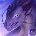  2022 detailed_background digital_media_(artwork) dragon fur furred_dragon headshot_portrait night outside padjetxharrington portrait sky smile spines star starry_sky 