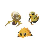  :o animal_focus bug commentary_request dewpider highres joez joltik looking_back no_humans pokemon pokemon_(creature) simple_background spider spinarak white_background yellow_fur 