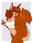  anthro big_tail border breasts cleavage clothed clothing digital_media_(artwork) ear_tuft female grey_background hi_res holding_tail panties red_squirrel_(disambiguation) shirt simple_background solo standing tank_top topwear tuft underwear white_border white_clothing white_panties white_shirt white_tank_top white_topwear zeekzag 