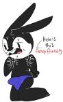  anthro bodily_fluids bulge clothing digital_drawing_(artwork) digital_media_(artwork) disney erection lagomorph leporid long_ears male mammal nervous oswald_the_lucky_rabbit phant0mhat rabbit sketch solo sweat tight_clothing 