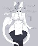  &lt;3 absurd_res anthro apron apron_only bell bell_collar cat_tail clothing collar domestic_cat felid feline felis female footwear hair hi_res inviting legwear mammal mostly_nude pupils shaded simple_background simple_shading sitting sketchy_protogen slit_pupils socks solo text thigh_highs thigh_socks whiskers 
