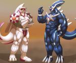  2017 abs anthro dialga duo featureless_crotch flexing legendary_pok&eacute;mon lerchief2007 looking_at_viewer male muscular muscular_male nintendo palkia pok&eacute;mon pok&eacute;mon_(species) simple_background smile video_games 