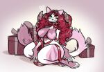  absurd_res anonymous_artist anthro big_breasts blush breasts domestic_cat exposed_breasts felid feline felis female fur gift_wrapped heart_nipples hi_res horn mammal nipples rexa_(character) small_waist smile solo thick_thighs white_body white_fur 
