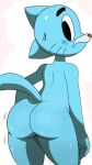  anthro big_butt blue_body blue_fur bodily_fluids butt cartoon_network fur gumball_watterson hi_res looking_back male nude rear_view shaking_butt simple_background solo sssonic2 sweat the_amazing_world_of_gumball thick_thighs wide_hips 