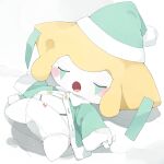  1:1 2021 blush bodily_fluids bow_panties clothed_female clothing digital_media_(artwork) eyes_closed female genital_fluids green_clothing green_hat green_headwear green_topwear hat headgear headwear hi_res jirachi legendary_pok&eacute;mon lying nintendo no_pants not_furry on_back open_mouth panties pink_bow pok&eacute;mon pok&eacute;mon_(species) pussy_juice pussy_juice_through_clothing shaded simple_background simple_shading sleeping solo tongue topwear underwear video_games wet wet_clothing wet_dream wet_panties wet_underwear white_background white_body white_panties youjomodoki 