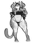  anonymous_artist anthro big_breasts bodily_fluids breasts clothing curvy_figure domestic_cat felid feline felis female gris_swimsuit hair hi_res horn long_hair looking_at_viewer mammal meme meme_clothing monochrome one-piece_swimsuit rexa_(character) sweat swimwear thick_thighs translucent translucent_clothing translucent_swimwear voluptuous 