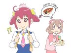  !? ahoge backpack bag brown_hair chocolate_cornet delicious_party_precure drill_hair drooling food highres hoshizora_miyuki ice_cream ice_cream_cone nagomi_yui nanairogaoka_middle_school_uniform necktie pink_eyes pink_hair pink_necktie precure purple_eyes school_uniform shirt short_hair simple_background smile smile_precure! thought_bubble triple_scoop twin_drills ueyama_michirou white_background white_shirt 