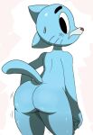  anthro big_butt blue_body blue_fur bodily_fluids butt cartoon_network fur gumball_watterson looking_back male nude rear_view simple_background solo sssonic2 sweat the_amazing_world_of_gumball thick_thighs wide_hips 