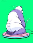  2022 anthro backsack balls black_nose blush bodily_fluids butt cum ejaculation eyes_closed genital_fluids genitals giant_panda green_background hi_res kemono male mammal overweight overweight_male purple_body simple_background sitting solo tunx2 ursid white_body 