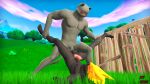  3d_(artwork) anal anal_penetration animal_genitalia animal_penis anthro balls burning_wolf_(fortnite) canid canine canine_penis canis digital_media_(artwork) domestic_cat duo epic_games eye_contact felid feline felis fortnite genitals grass hands_on_legs hi_res looking_at_another male male/male mammal mask meowscles_(fortnite) muscular muscular_male nude on_ground penetration penis plant public public_nudity public_sex scar scarf sex shadow_meowscles_(fortnite) sky_chaser source_filmmaker video_games wolf 