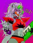  anthro belly breasts canid canine canis ear_piercing ear_ring female five_nights_at_freddy&#039;s five_nights_at_freddy&#039;s:_security_breach hair hi_res keyboard_instrument keytar lipstick makeup mammal mildough musical_instrument navel piercing roxanne_wolf_(fnaf) scottgames solo tongue video_games white_hair wolf yellow_eyes 