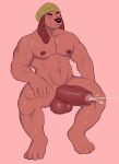  absurd_res anthro balls beanie biceps big_muscles big_pecs big_penis bodily_fluids canid canine canis clothing cum cumshot doggonut domestic_dog ejaculation erection floppy_ears foreskin genital_fluids genitals hat headgear headwear hi_res huge_penis humanoid_genitalia humanoid_penis long_ears male mammal muscular muscular_anthro muscular_male musk nipples nude pecs penis simple_background smile solo sweat 