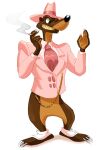  2016 anthro bottomless brown_body brown_fur cigarette claws clothed clothing disney featureless_crotch fur hat headgear headwear hi_res least_weasel male mammal mustela mustelid musteline necktie plantigrade polartoons sharp_teeth simple_background smarty_weasel solo suit teeth thebluebear27 toon_patrol true_musteline white_background who_framed_roger_rabbit zoot_suit 