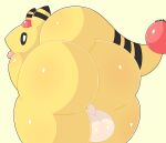  ampharos backsack balls big_butt butt feral genitals hi_res looking_at_viewer looking_back male narrowed_eyes nintendo noirnoir perineum pok&eacute;mon pok&eacute;mon_(species) presenting_balls raised_tail rear_view simple_background solo stripes thick_tail thick_thighs tongue tongue_out video_games yellow_body yellow_skin 