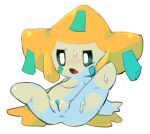  anus blush bodily_fluids female feral genitals green_eyes interspecies jirachi legendary_pok&eacute;mon nintendo open_mouth plump_labia pok&eacute;mon pok&eacute;mon_(species) pok&eacute;philia pussy solo spread_legs spreading star-rod sweat video_games young 