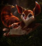  1:1 4_fingers anthro big_ears breasts claws dota female fingers forest forest_background fur grass hi_res hoodwink_(dota) lies makeup mammal nature nature_background nipples plant red_body red_fur rodent sciurid smile solo tail_tuft tree tree_squirrel tuft video_games vlad-lox white_body 