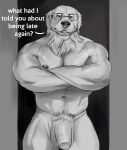  absurd_res anthro balls big_muscles big_pecs big_penis bird_dog canid canine canis daddy_kink doggonut domestic_dog eyewear father foreskin fur genitals glasses golden_retriever hi_res humanoid_genitalia humanoid_penis hunting_dog long_ears looking_at_viewer male mammal muscular muscular_anthro muscular_male nipples nude parent pecs penis retriever simple_background solo text 
