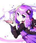  1girl absurdres bangs black_jacket blush bracelet dress hair_ornament highres jacket jewelry long_sleeves looking_to_the_side low_twintails offbeat purple_dress purple_eyes purple_hair short_hair_with_long_locks solo twintails upper_body vocaloid voiceroid yuzuki_yukari 