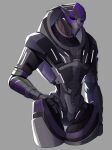  alien armor bodypaint brown_eyes face_paint glowing hand_on_hip hi_res leafjuly male mass_effect solo standing tactus teeth turian video_games 