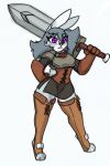  anthro armor big_breasts boots breasts clothing corset disney fantasy female footwear gloves handwear judy_hopps lingerie melee_weapon pace-maker solo sword topwear vest weapon zootopia 