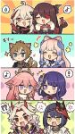  ! !? 3boys 5girls :&gt; :o anger_vein animal_ears arataki_itto arrow_(symbol) bangs beidou_(genshin_impact) black_hair blue_eyes bodypaint breasts brown_hair chibi cleavage closed_eyes commentary_request crossed_bangs dog_boy dog_ears dog_tail earrings eyepatch fang fur_collar genshin_impact gloves gorou_(genshin_impact) hair_between_eyes hair_ornament hairpin highres holding horns japanese_clothes jewelry kaedehara_kazuha kujou_sara long_hair mask mask_on_head mkgnmk3 multicolored_hair multiple_boys multiple_girls musical_note one_eye_closed open_mouth parted_lips pink_hair ponytail purple_eyes purple_hair raiden_shogun red_eyepatch red_eyes red_hair sangonomiya_kokomi simple_background smile sparkle spikes spoken_anger_vein spoken_musical_note spoken_sweatdrop streaked_hair sweat sweatdrop tail tail_wagging twitter_username white_hair yae_(genshin_impact) yellow_eyes 