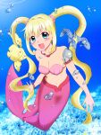  1girl absurdres blonde_hair blue_eyes commentary_request fish highres kurahi long_hair looking_at_viewer mermaid mermaid_melody_pichi_pichi_pitch monster_girl nanami_lucia shell shell_bikini smile solo twintails underwater 