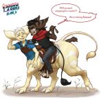  absurd_res anal anal_vore animal_genitalia anthro big_butt bottomless butt clothed clothing dress_shirt duo fully_sheathed genitals hi_res huge_butt larru-larru lombax lombax_taur male male/male mammal muscular muscular_butt muscular_male ratchet_and_clank riding_on_back saddle sheath shirt sony_corporation sony_interactive_entertainment taur text topwear video_games vore 