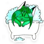  azimoert bath bathing bubble canid canine cat_smile eyes_closed fox green_body green_hair hair male mammal sticker telegram traditional_media_(artwork) 