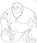  2022 anthro asian_clothing balls belly bonasiah clothing clothing_aside east_asian_clothing full_attack fundoshi fundoshi_aside genitals hi_res humanoid_genitalia humanoid_hands humanoid_penis japanese_clothing kemono male mammal momo_92698 moobs navel nipples overweight overweight_male penis simple_background solo sophring_jie underwear underwear_aside ursid white_background 