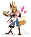  &lt;3 2022 anthro bottomwear brown_body brown_fur canid clothing duo embrace female fur hi_res hug lagomorph leporid male mammal midriff one_eye_closed open_mouth open_smile rabbit shirt shorts signature simple_background smile smores_(ribbontini) tank_top topwear vulpesvant_(character) white_background white_body white_fur zippiner 