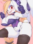  anthro big_breasts blonde_hair bow_tie breasts broodal camel_toe clothing female genital_outline gloves hair handwear hariet_(mario) headgear headwear lagomorph legwear leporid looking_at_viewer makeup mammal mario_bros nintendo open_mouth rabbit red_eyes rikose solo super_mario_odyssey thick_thighs underwear video_games 