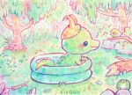  :&gt; alligator animal animal_focus artist_name bird bisquii branch chibi closed_mouth crocodilian english_commentary foliage forest frog grass looking_at_another lowres marvel nature no_humans original painting_(medium) pool sparkle traditional_media watercolor_(medium) 
