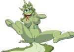  anthro anus blue_eyes breasts equid equine female fluffy fluffy_tail fur genitals green_body green_fur green_hair hair horn horse looking_at_viewer mammal nipples pussy smile solo spread_legs spreading yawg 